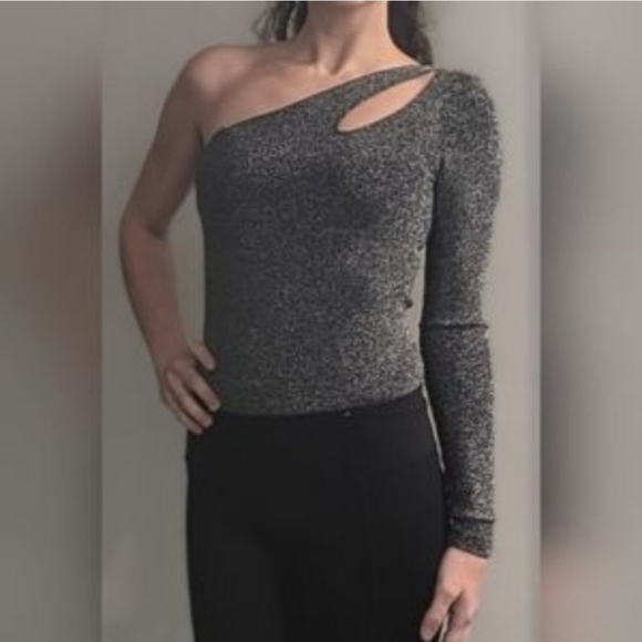 Bebe One Shoulder Bodysuit Women's Metallic Sliver Cutout Shoulder Snaps… - Picture 10 of 16